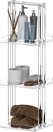 Aquiver Organizador de ducha de acrílico de pie, soporte organizador de ducha de 3 niveles con asa, organizador de ducha esquinero para baño