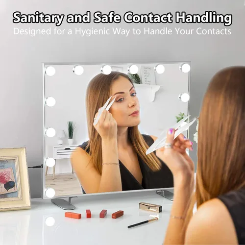 Miniatura 4 de 3 pinzas de contacto para contactos suaves, herramienta removedor de lentes de silicona con aplicador blanco, herramientas compactas de eliminación