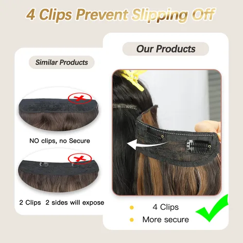 Miniatura 4 de Extensiones de cabello largo ondulado rubio miel con reflejos, línea de pescado transparente, postizo sintético con 4 clips de seguridad, diadema