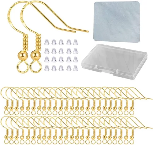 Miniatura 15 de Ganchos para aretes de oro 80 unidades/40 pares, alambres para aretes con gancho de pez, 240 piezas de accesorios de joyería hipoalergénicos con Oro