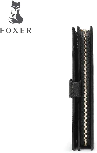 Miniatura 5 de FOXER - Billetera de piel para mujer con dos divisiones tarjetero y correa para la muñeca