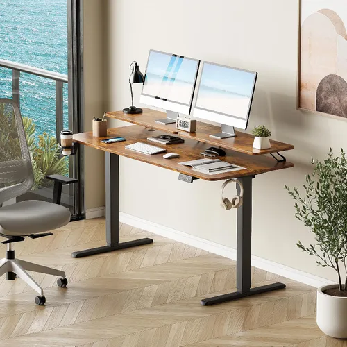 Miniatura 7 de Furmax Escritorio eléctrico de pie con monitor y estación de trabajo para laptop, escritorio de pie ajustable de 55 x 24 pulgadas, estación