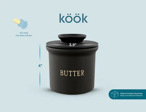 Miniatura 7 de KooK Recipiente para Mantequilla con Tapa, Mantequilla Suave para Untar, Mantequilla Francesa de Cerámica para Dejar en la Encimera con Línea