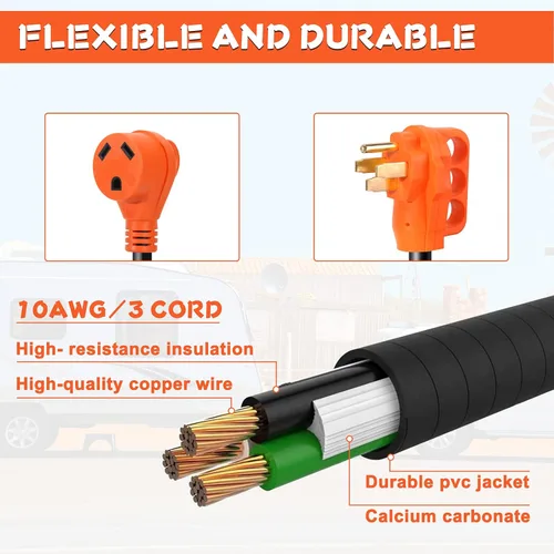 Miniatura 4 de Adaptador de RV macho de 50 amperios a 30 amperios hembra de 12 pulgadas, NEMA 14-50P a NEMA TT-30R, 125V 3750W STW 10 AWG 50M/30F Adaptador