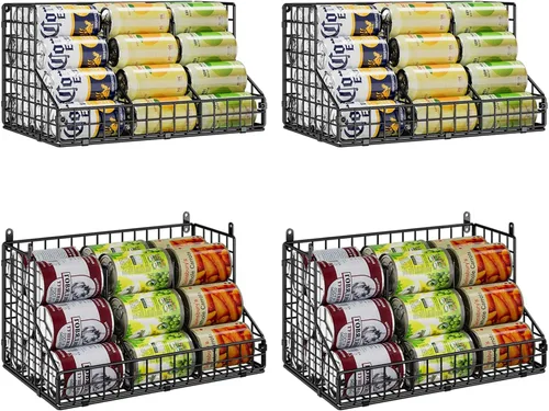 Miniatura 12 de JKsmart Paquete de 2 organizadores apilables de latas para almacenamiento de despensa, dispensadores de latas con 4 divisores ajustables, cesta