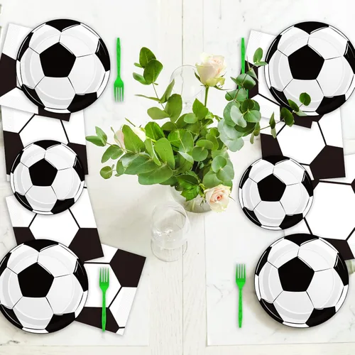 Miniatura 4 de 50 platos y servilletas de fútbol para invitados, suministros de fiesta, decoración de fiesta de cumpleaños de fútbol, juego de vajilla desechable