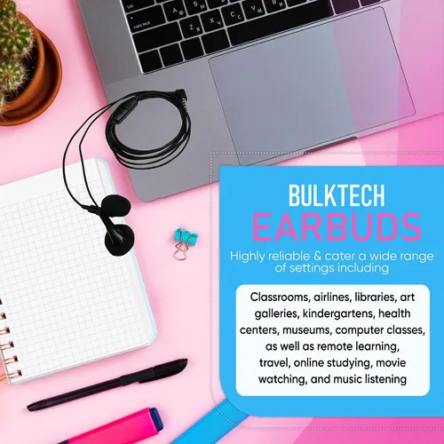 Miniatura 3 de Paquete de 10 auriculares intrauditivos con cable a granel con micrófono, control remoto, conector de 0.138 in y cubiertas de esponja, color negro