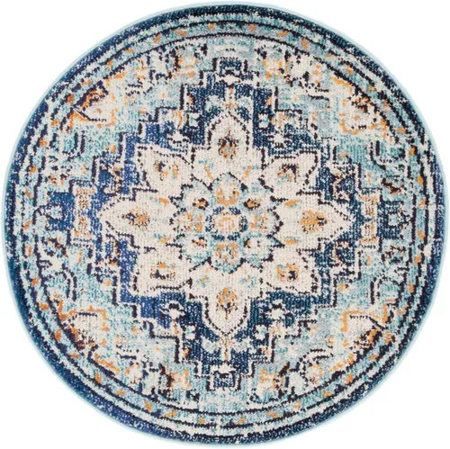 Safavieh Madison Collection (MAD473M) Tapete redondo de 4 pies, azul y azul claro, diseño chic y bohemio desgastado de medallón, no pierde fibras,