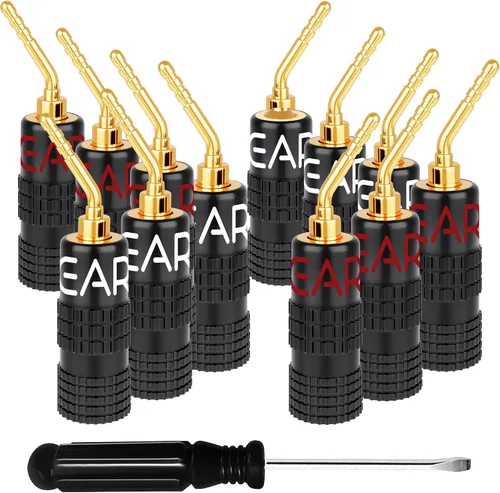 GEARit enchufes tipo banana para cable de altavoz (6 pares, 12 piezas), clavija de 2 mm tipo tornillo, conectores chapados en oro de 24K (compatible
