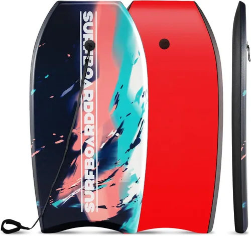 Miniatura 15 de GYMAX Tablas de Bodyboard para Playa, Tabla de Bodyboard de 33"/37"/41" con Núcleo de Espuma EPS, Cola en Media Luna, Doble Canal y Correa