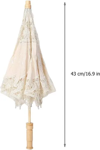 Miniatura 3 de Vensans Sombrilla de encaje hecha a mano con bordado de flores de encaje sombrilla de boda y novia L-beige