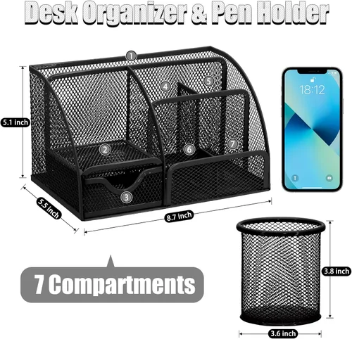 Miniatura 2 de SYMDROMIA Juego de organizador de escritorio de oficina 13 en 1 con engrapadora y dispensador de cinta, soporte para bolígrafos, tijeras, regla