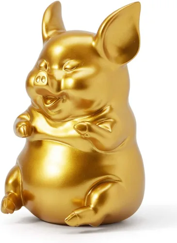 HAUCOZE Alcancía para monedas, estatua de cerdo, escultura moderna, decoración del hogar, dormitorio, arte, regalo, poliresina, oro, 8.3 pulgadas