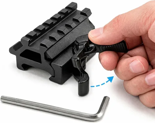 Miniatura 2 de 360 Tactical Picatinny de 1 pulgada de alto perfil de montaje elevador corto negro mate 8 ranuras para visores y ópticas (90 y 45 grados - montaje)