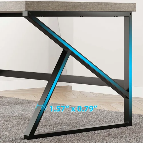 Miniatura 8 de HSH Escritorio para computadora gris, escritorio de madera y metal industrial para oficina en casa, escritorio rústico de granja para PC, laptop
