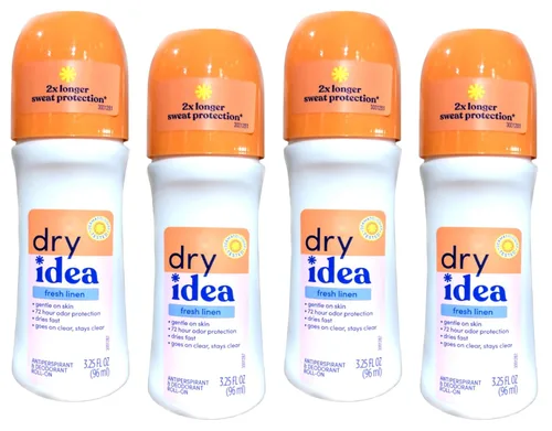 Dry Idea Fresh Linen - Desodorante antitranspirante roll-on de lino fresco, 3.25 onzas (paquete de 4)
