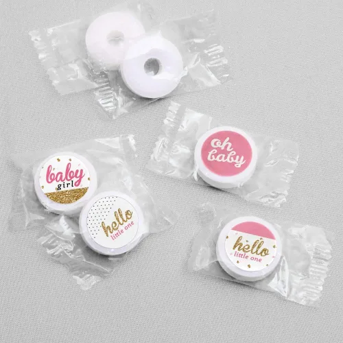 Miniatura 3 de Big Dot of Happiness Hello Little One - Calcomanías redondas para fiesta de baby shower, color rosa y dorado, para fiesta de baby shower
