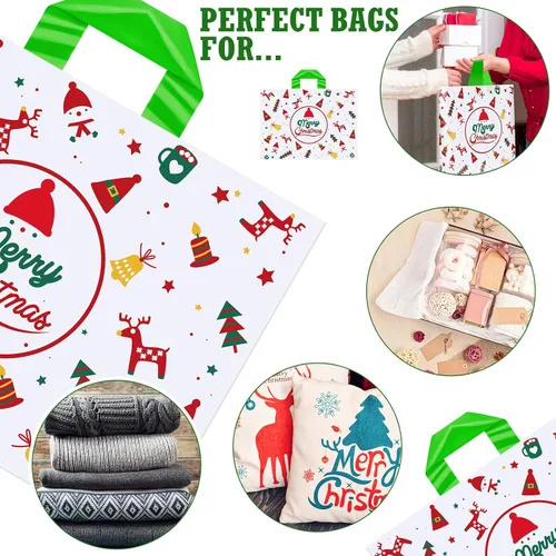Miniatura 2 de Fulmoon 200 bolsas de regalo de Navidad extragrandes de plástico con asas, reutilizables, mercancía, compras, venta al por menor, bolsas