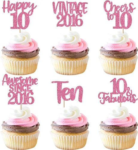 Miniatura 31 de Rsstarxi Paquete de 24 adornos para cupcakes vintage 2019 con purpurina negra para 5º cumpleaños, saludos a 5, cinco, 5, 5 fabulosos para cupcakes