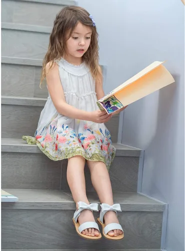 Miniatura 3 de Felix & Flora Sandalias para niña pequeña - Zapatos de vestir para niña de flores, puntera abierta, zapatos planos de verano para niños pequeños