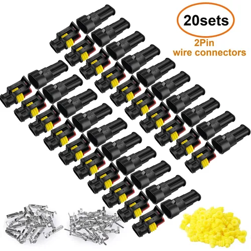 Miniatura 2 de 20 kits de conectores de 2 pines Conectores eléctricos automotrices 2 conectores de cable, conector impermeable, desconexión rápida y conexión 22-16