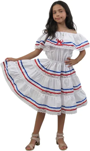 Miniatura 4 de Vestido de cintas étnicas rojo, azul y blanco cubano, domincano, puertorriqueño