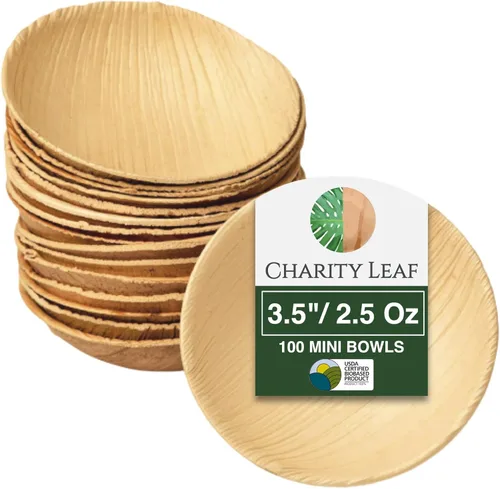 Miniatura 8 de Charity Leaf - Cuencos mini cuadrados desechables de hoja de palma de 3.5" (25 piezas) Similar al bambú Todo natural y biodegradable Para
