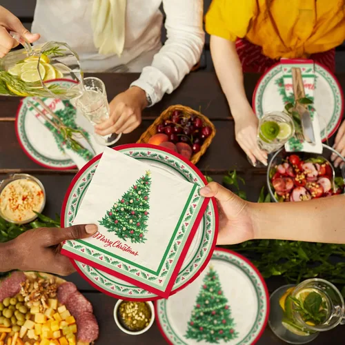 Miniatura 3 de Kit de Suministros de Fiesta de Navidad Gatherfun, Sirve para 50, Incluye Vajilla Desechable de Árbol de Navidad: Platos de Cena de Papel, Platos