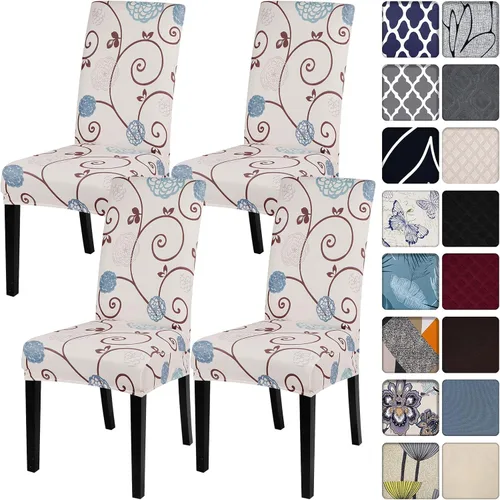 Miniatura 95 de SearchI Juego de 4 fundas para sillas de comedor, elásticas con estampado floral, fundas deslizables para sillas Parsons de spandex, removibles