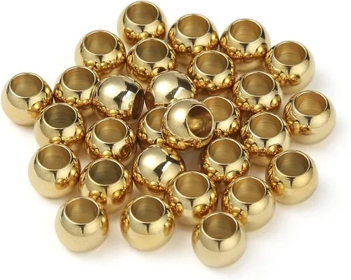 Miniatura 6 de 60 cuentas espaciadoras redondas de acero inoxidable chapadas en oro de 0.079 pulgadas con agujero de 0.079 pulgadas, cuentas sueltas sin costuras