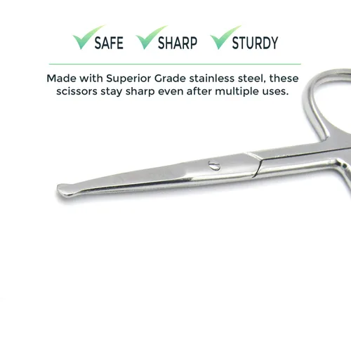 Miniatura 2 de Tijeras de pelo facial pequeñas redondeadas de acero inoxidable, 3.7 pulgadas, tijeras de punta redondeada para pelo de nariz, bigote, barba, cejas