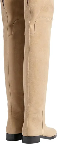 Miniatura 2 de YDN Botas planas de pantorrilla ancha para mujer, con puntera redonda, por encima de la rodilla, con tacón bajo, botas altas hasta el muslo, zapatos