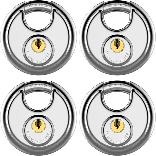 Miniatura 10 de Puroma Candado con llave, cerradura de casillero de acero inoxidable, cerraduras resistentes con 3 llaves, cerradura de unidad de almacenamiento
