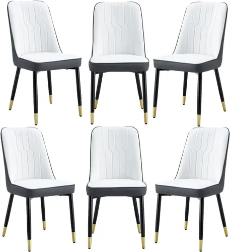 Miniatura 16 de Juego de 2 sillas de comedor, sillas de comedor modernas, equipadas con cojines de respaldo de cuero PU y patas de metal negro, adecuadas