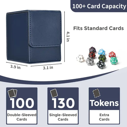 Miniatura 2 de Caja de cubierta MTG con 2 separadores, caja de cubierta Commander de gran capacidad se adapta a más de 100 tarjetas con doble manga, estuche de Azul
