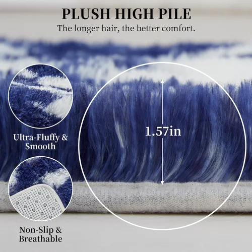 Miniatura 3 de GAOMON Alfombra moderna de pelo largo azul y blanco para niños, de 2 x 6 pies, ultra suave, peluda, para interiores, alfombra de pelo alto