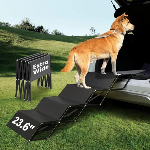 Miniatura 10 de Rampa para perros, rampas de 5 escalones para perros grandes con superficie antideslizante, escalones portátiles de aluminio para perros que