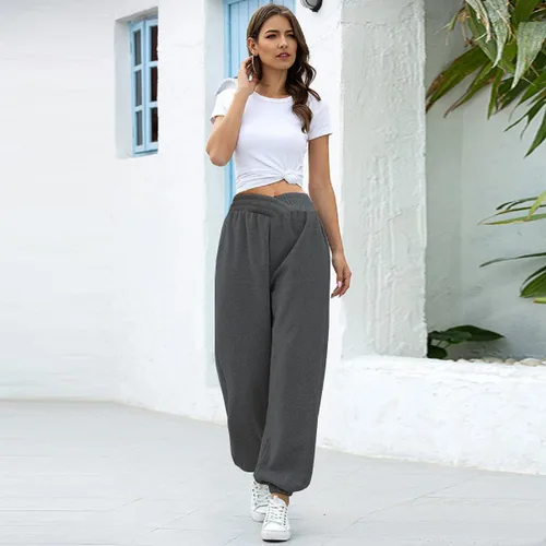 Miniatura 7 de HOPYOP Pantalones deportivos casuales para mujer, pantalones cruzados en V, cintura alta, holgados, pantalones para descansar