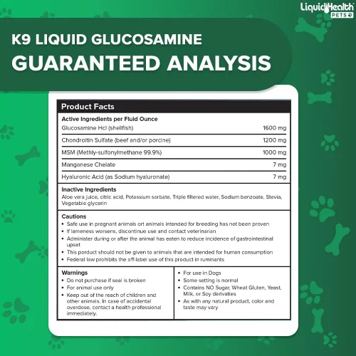 Miniatura 6 de LIQUIDHEALTH Glucosamina líquida K9 de 128 onzas para perros, cachorros y adultos mayores - condroitina, MSM, ácido hialurónico - salud de la cadera