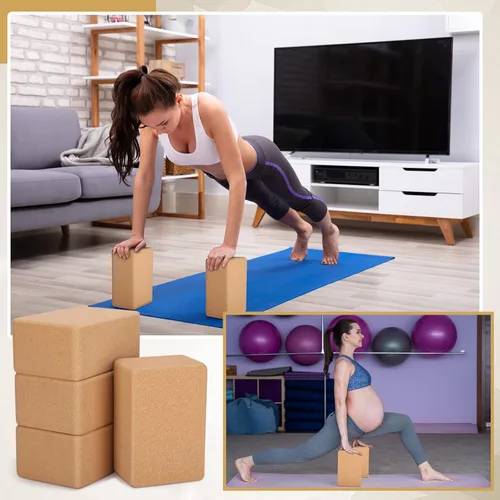 Miniatura 4 de Leitee Bloques de corcho para yoga de 9 x 6 x 4 pulgadas, ladrillo de corcho para yoga, equipo de apoyo antideslizante, ladrillos de alta densidad