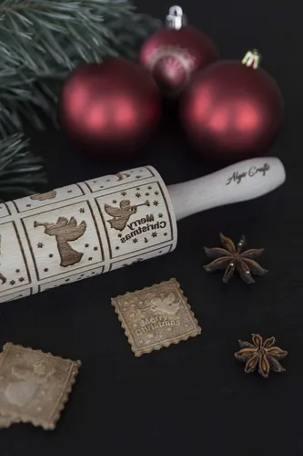 Miniatura 3 de Rodillo de amasar con relieve de ángeles navideños FELIZ NAVIDAD para decorar galletas de jengibre navideñas