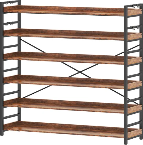 Miniatura 19 de HCHQHS - Estantería de 4 niveles, estantería industrial ajustable, estantería alta vertical, estanterías abiertas de madera y metal negro
