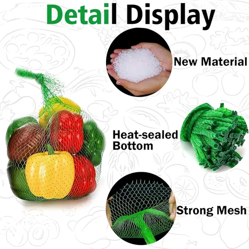 Miniatura 4 de 100 piezas de bolsas de malla reutilizables para productos, bolsa de malla para cebollas y frutas y bolsa para hervir mariscos, bolsas de Verde