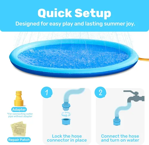 Miniatura 4 de SLOOSH Tapete antideslizante de 72 pulgadas para salpicaduras, juguetes de agua para exteriores, tapete de juego para niños y perros, regadera Azul