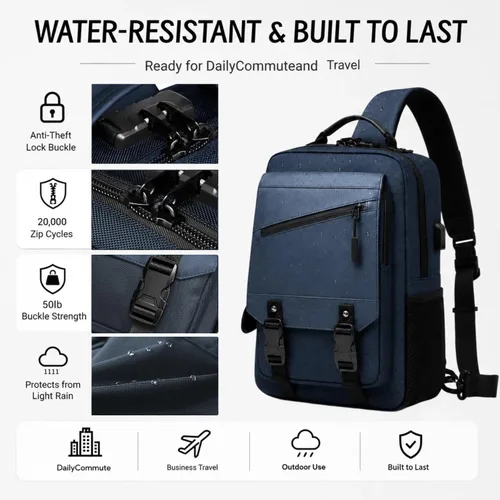 Miniatura 7 de Bolsa tipo mensajero de lona tipo bandolera para computadora portátil, casual, viajes, para hombres y mujeres
