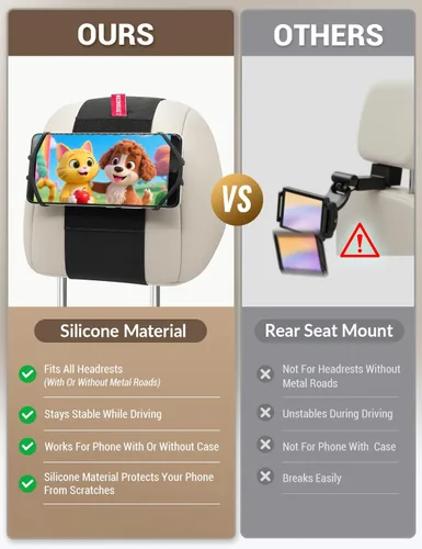 Miniatura 5 de Soporte de silicona para teléfono de automóvil, soporte ajustable para reposacabezas de teléfono compatible con iPhone 17, 16, 15, 14 Pro Max