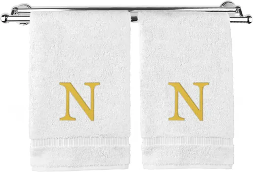 Miniatura 98 de Toalla de mano monogramada, regalo personalizado, juego de 2 - Toalla bordada con letra de bloque dorada - Extra absorbente 100% algodón turco