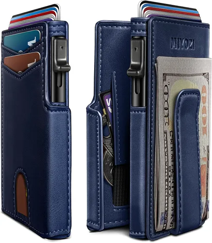 Miniatura 11 de miyozi Billetera para hombre, con clip para dinero, bolsillo para monedas, ventana para identificación, delgada, bolsillo frontal con bloqueo RFID