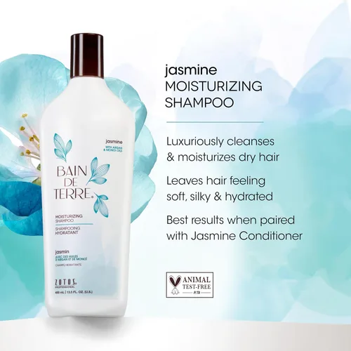 Miniatura 3 de Bain de Terre Champú hidratante de jazmín, lujosa hidratación para cabello seco con aceites de argán y monoi, sin parabenos, seguro