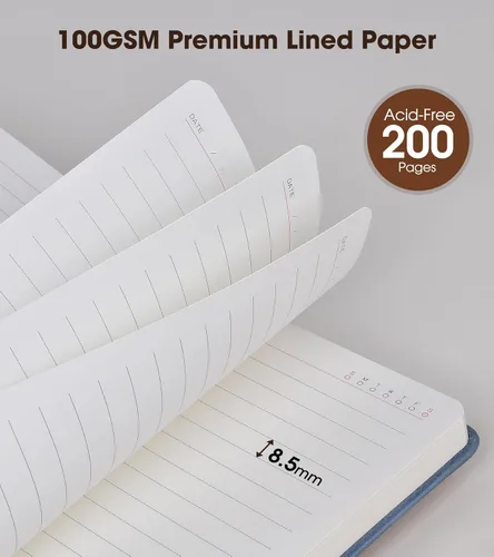 Miniatura 4 de vfaejll Cuaderno de cuero rayado azul A5 para hombres y mujeres, 5.9" X 8.4" Cuaderno diario personalizado de tapa dura con bolígrafo, 200 páginas